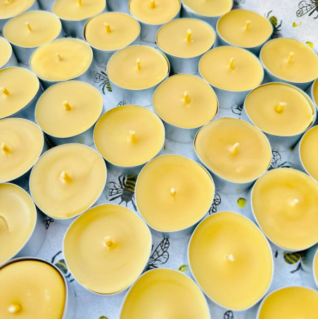 Pure Alpine Beeswax Tea Light Candles: Hand Poured, Honey Scented, Long Burning