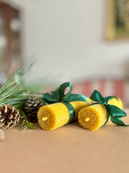 100% Beeswax Rolled Candle, 20×4.5 cm, 120g — Natural Honeycomb Pillar, Handmade Slovenia