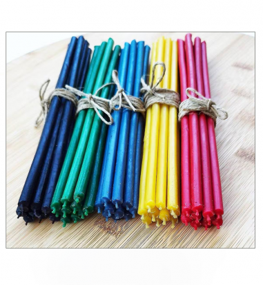 Pack de 50 bougies d'église slovènes en cire d'abeille, bougies rituelles 21 cm Ø-7 mm. Jaune, Rouge, Vert, Bleu, Noir.