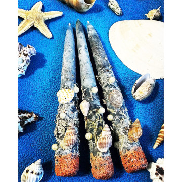 Lot de 3 pièces – bougies roulées à la main « Marine » —...