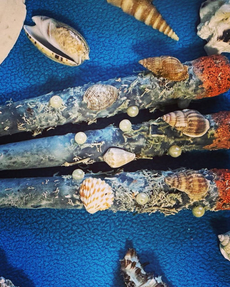Set of 3 pieces – hand-rolled candles "Marine" — fully handcrafted