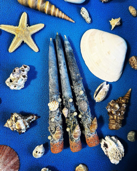 Set di 3 pezzi – candele arrotolate a mano "Marina" — completamente artigianali